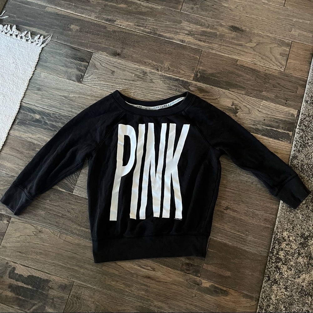 Victoria‘s Secret Pink Y2K Black Graphic PINK Sweatshirt Size Small